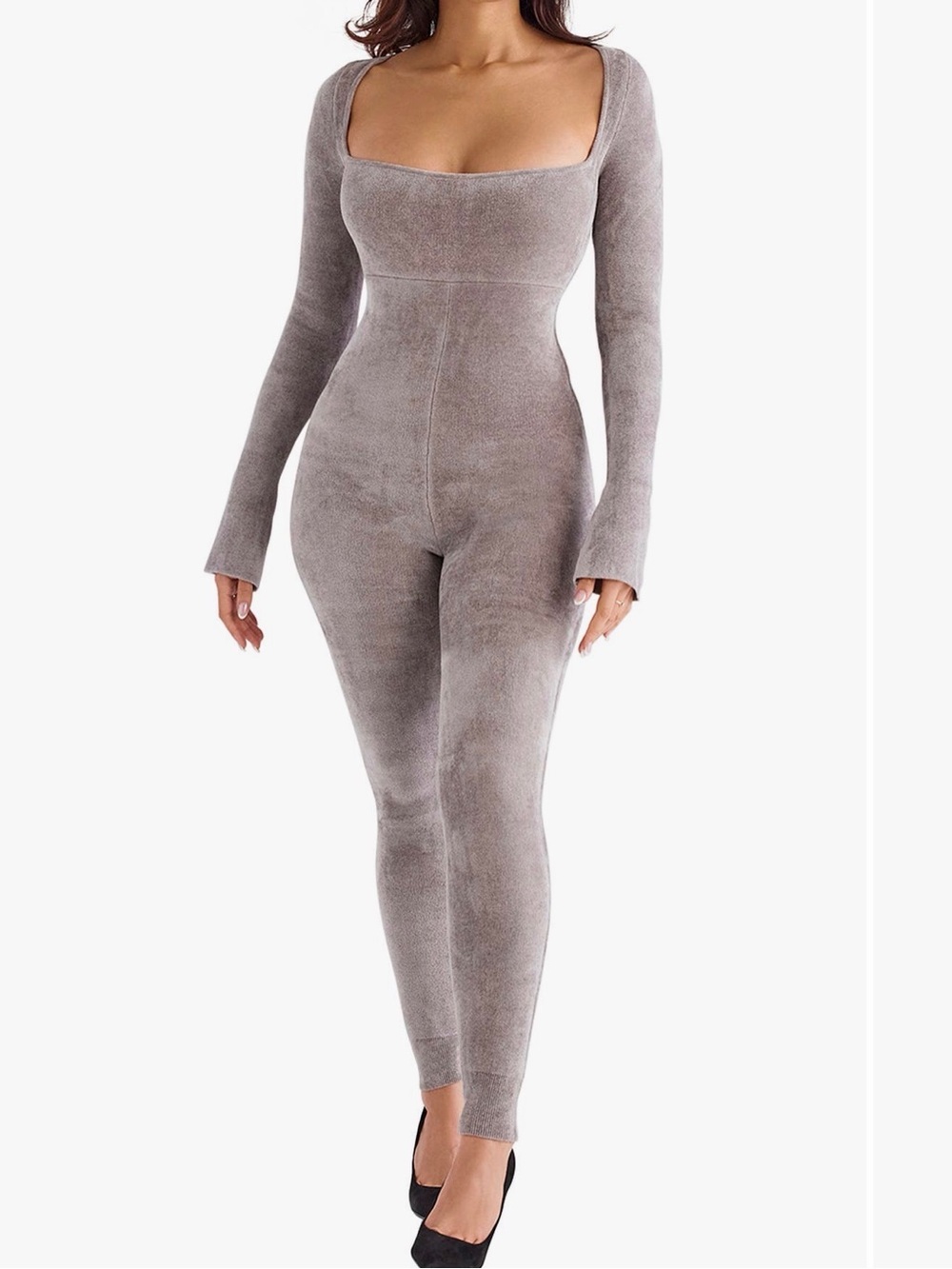 NWT House of CB Taupe Velvet Velour Bodysuit